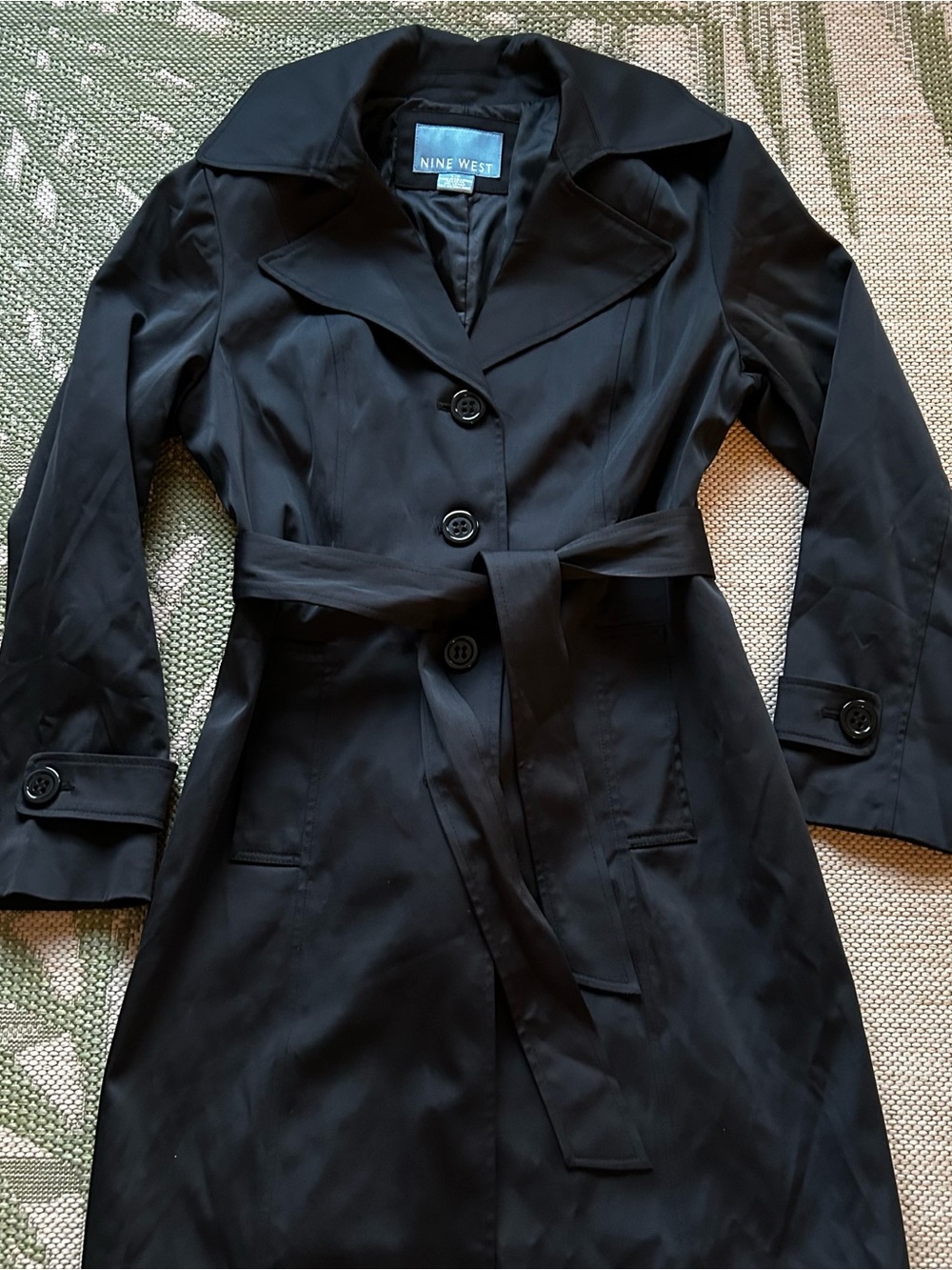 Nine West Classic Black Trench Coat with Belt